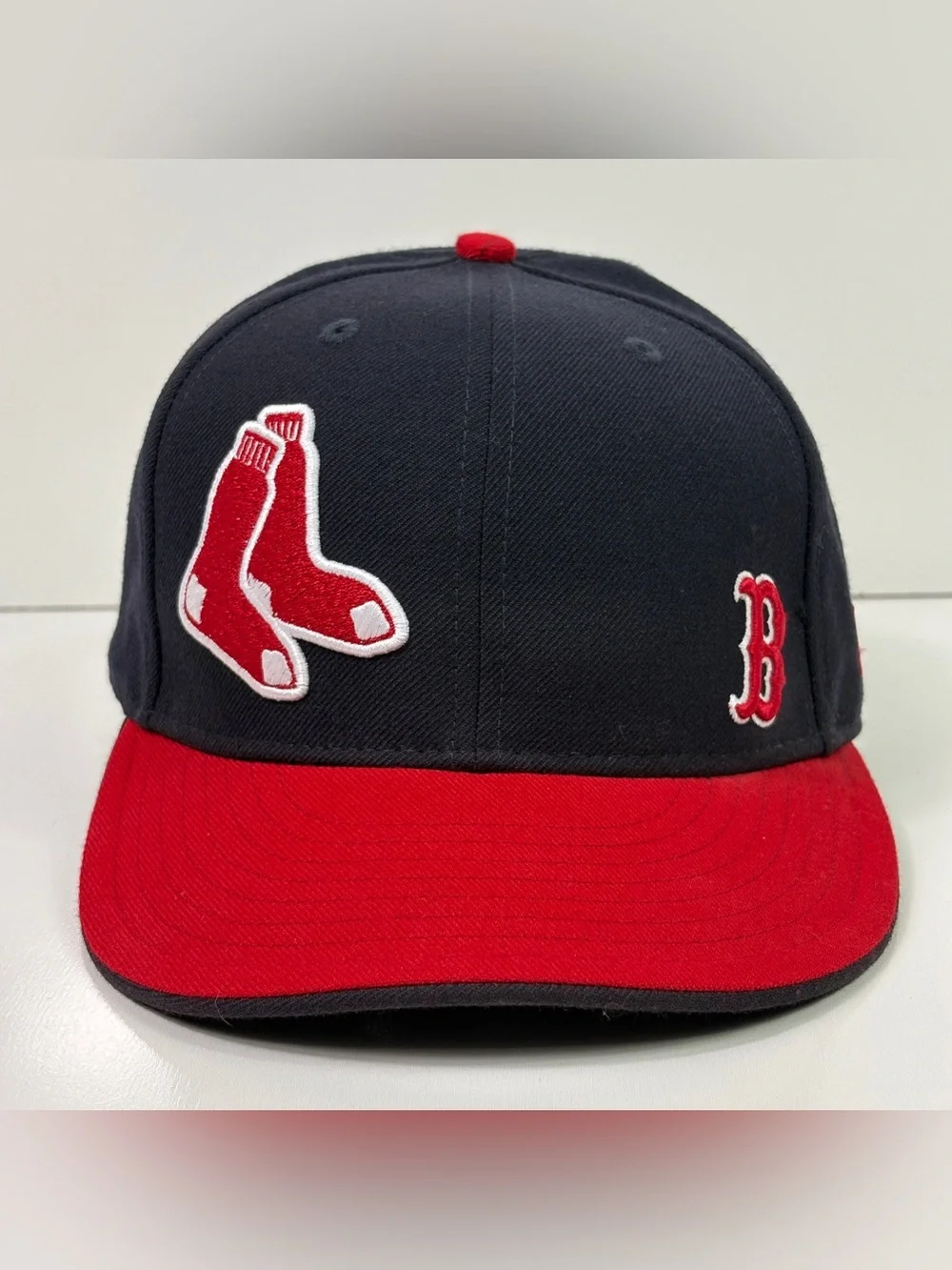 Boston Red Sox New Era Baseball Hat Cap Mens 7 5/8 Black Red 59fifty 100% Wool